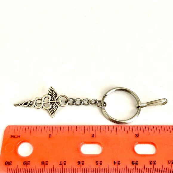 Silver Caduceus Keychain Keyring Medical Nursing Gift MD RN LPN DO ARNP - Picture 8 of 8